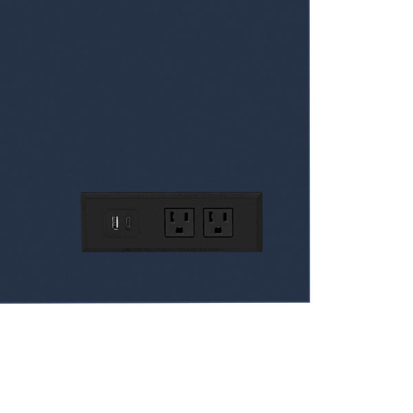English Elm U_style 59 Inch Sideboard Buffet with Built in Power Outlets Open Cubbies Metal Accents Navy Blue N711P347407V