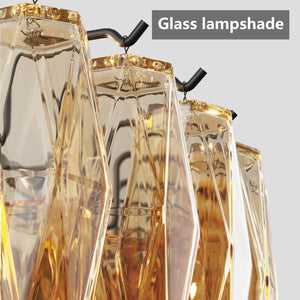 English Elm 54" Modern Black Rectangular Chandelier 12-Light 4-Tier Smoke Glass Farmhouse Pendant for Dining Room Foyer W1340P332564