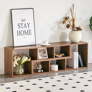 English Elm 2 Pieces Cube TV Stand with Adjustable 55–80" Length, Six Open Shelves, Modern Minimalist Storage and Durable MDF Design Acacia Wood W3226P298392