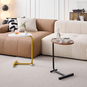 English Elm Brown C-shaped Side Table for Couch or Bed — Compact Sliding End Table, Steel Frame, 50lb Capacity W171894533