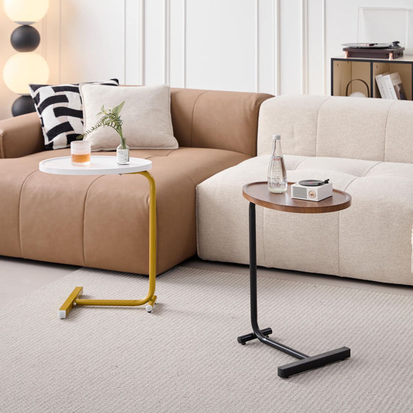 English Elm Brown C-shaped Side Table for Couch or Bed — Compact Sliding End Table, Steel Frame, 50lb Capacity W171894533