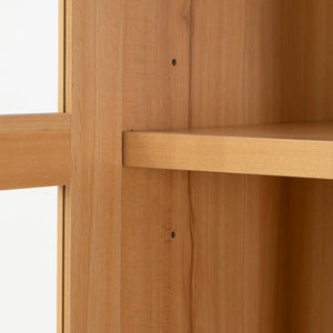 English Elm K&K Arched 71" Kitchen Pantry Cabinet with Glass Doors, Brass Handles, Adjustable Shelves & Drawer Natural N707P288969Y