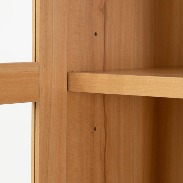 English Elm K&K Arched 71" Kitchen Pantry Cabinet with Glass Doors, Brass Handles, Adjustable Shelves & Drawer Natural N707P288969Y