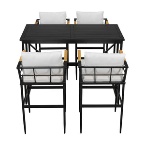 English Elm U_Style Iron Outdoor Dining Set with Acacia Wood Armrests, 5-Piece Patio Set with Cushioned Seats and 400 lb Capacity Beige WY000445AAA
