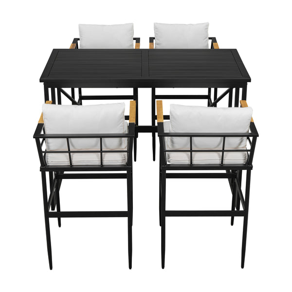 English Elm U_Style Iron Outdoor Dining Set with Acacia Wood Armrests, 5-Piece Patio Set with Cushioned Seats and 400 lb Capacity Beige WY000445AAA