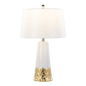 English Elm Penelope Contemporary 22" Ceramic Table Lamp with Silver Accent and White Fabric Shade, Modern Illumination Gold B202P224199