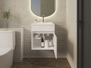 English Elm Newell White Vanity Sink Cabinet with Shelves and Large Storage, Engineered Wood Durability — Modern Classic Design B092P360643