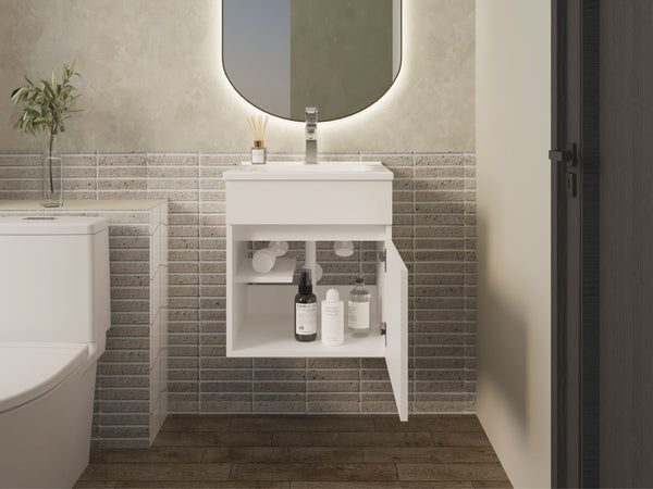English Elm Newell White Vanity Sink Cabinet with Shelves and Large Storage, Engineered Wood Durability — Modern Classic Design B092P360643