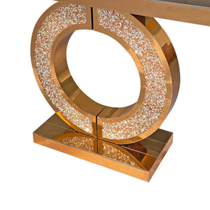 English Elm Mirrored Console Table with Diamond Inlay Double O Base Glam Entryway Accent Brown W3836P420881