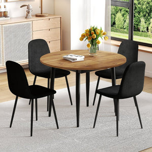 English Elm Table Modern Extendable Dining Set With 4 Black Linen-Cotton Chairs For Stylish Gatherings & Comfort W1151S04141-GIGA