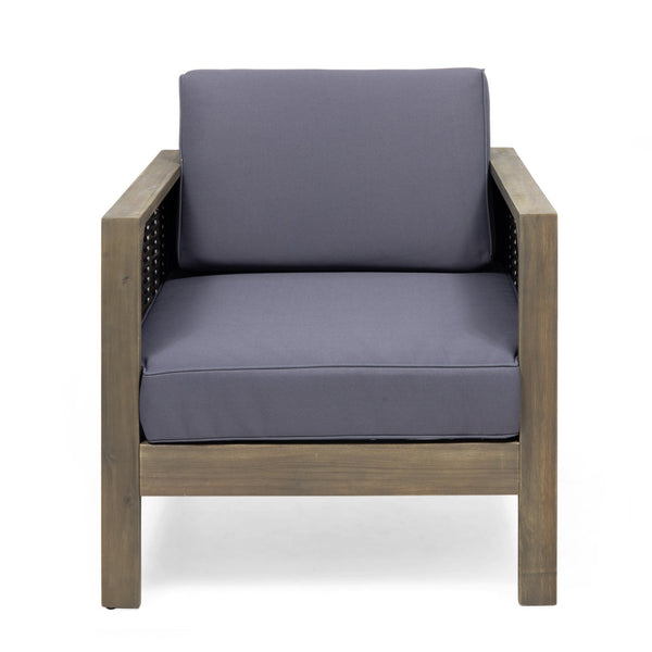 English Elm Christopher Knight Home® - Set of 2 Acacia Wood Outdoor Club Chairs with Wicker Accents, Water-Resistant Cushions, Durable Finish Gray 68942.00DGRY-2