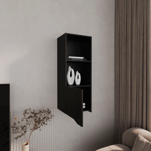 English Elm Wall Engineered Wood Cabinet with Single Door and Two Shelves for Kitchen Storage, Modern Durable Design Black 44.09 L x 16.14 W x 2.76 H B097P250868