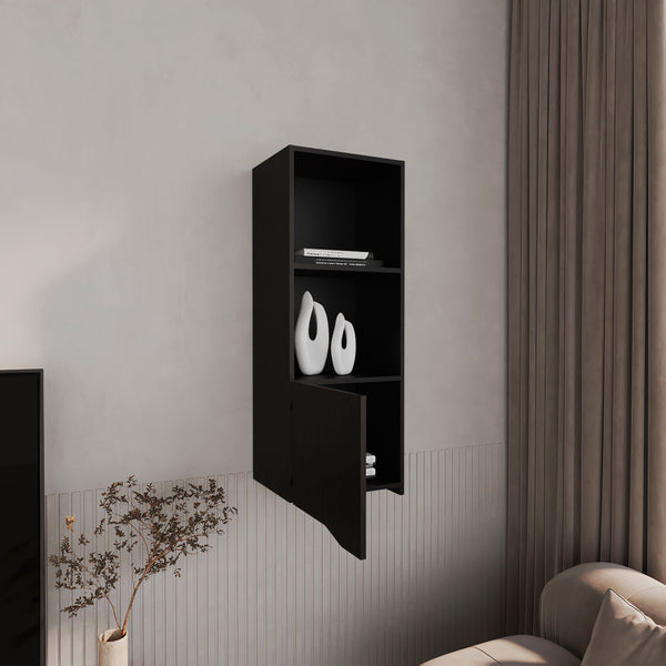 English Elm Wall Engineered Wood Cabinet with Single Door and Two Shelves for Kitchen Storage, Modern Durable Design Black 44.09 L x 16.14 W x 2.76 H B097P250868