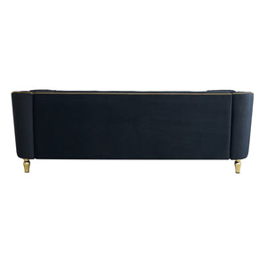 English Elm 87.01"W Modern Tufted Velvet Sofa with Gold Metal Legs, Stylish Accent Seating for Living Room Black W579S00040