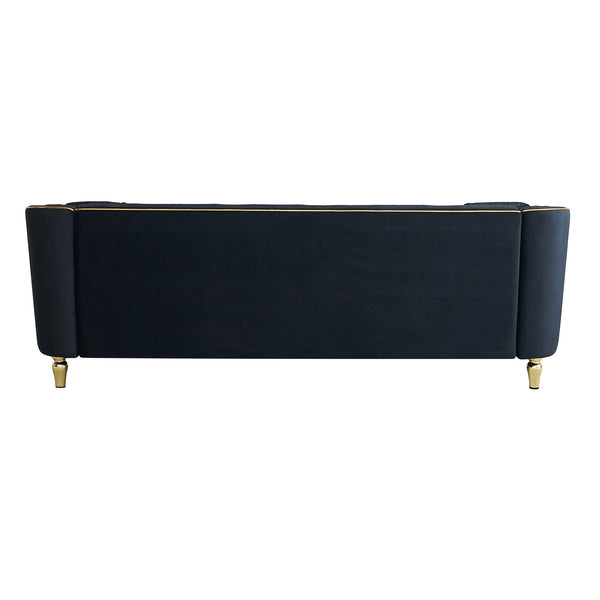 English Elm 87.01"W Modern Tufted Velvet Sofa with Gold Metal Legs, Stylish Accent Seating for Living Room Black W579S00040