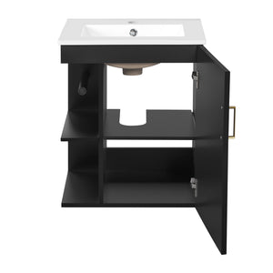 English Elm 20" Modern Bathroom Vanity with Sink Wall-Mounted Combo, Black Ceramic Basin, Soft-Close Door Storage Elegance N710P332058B