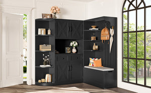 English Elm Multifunctional Hall Cabinet With 4 Hooks - Smart Split Design For Living Room, Kitchen & Hallway Storage W1580S00186-GIGA