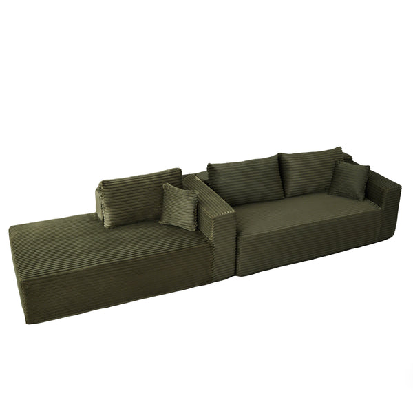 English Elm Compression Sectional Couch – Cozy Green Corduroy L-Shaped Sofa With Chaise For Small Spaces & Lounging W3723S00003
