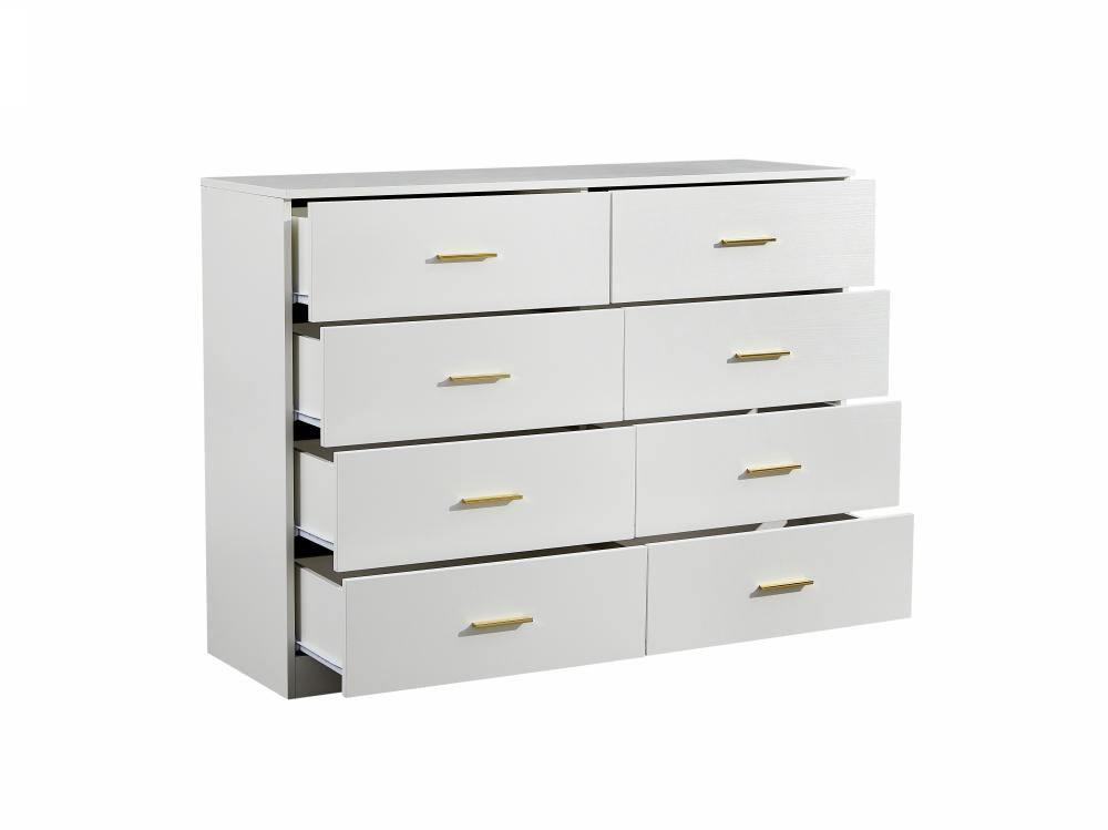 English Elm Modern White 8-Drawer Dresser Classic Bedroom Chest with Waterproof Finish, Sturdy Engineered Storage W1785P201163