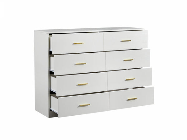 English Elm Modern White 8-Drawer Dresser Classic Bedroom Chest with Waterproof Finish, Sturdy Engineered Storage W1785P201163