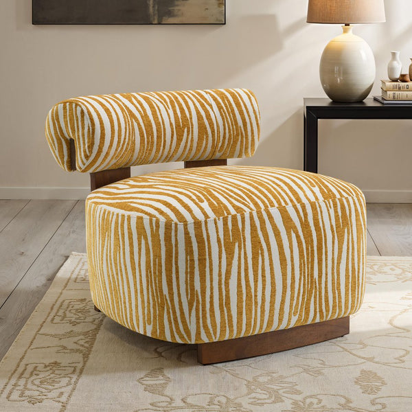 English Elm Contemporary Sculpted Barrel-Back Arm Chair with Smooth Casters, Neutral Textured Upholstery, Stylish Accent Seating Yellow 31 L x 34 W x 27 H B2741P401386