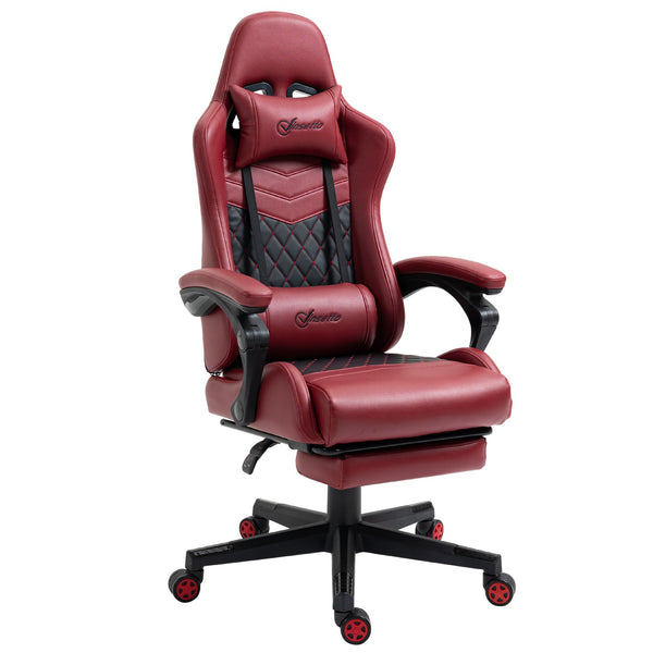 English Elm Vinsetto Ergonomic Racing Gaming Chair Diamond PU Leather High Back Recliner with Footrest, Red W2225P173918