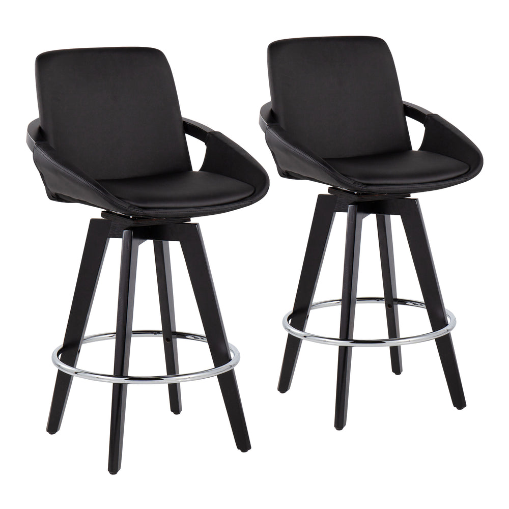 English Elm Cosmo Contemporary Swivel Counter Stool Set Of 2 - Black Faux Leather & Chrome Footrest For Style B202S00210