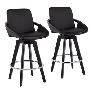 English Elm Cosmo Contemporary Swivel Counter Stool Set Of 2 - Black Faux Leather & Chrome Footrest For Style B202S00210