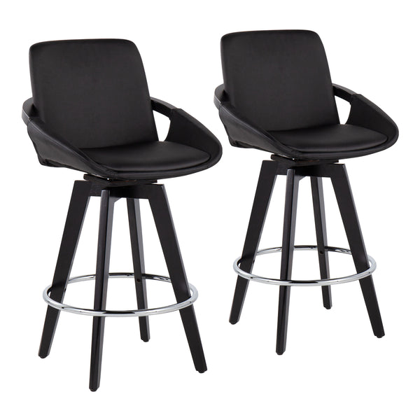 English Elm Cosmo Contemporary Swivel Counter Stool Set Of 2 - Black Faux Leather & Chrome Footrest For Style B202S00210