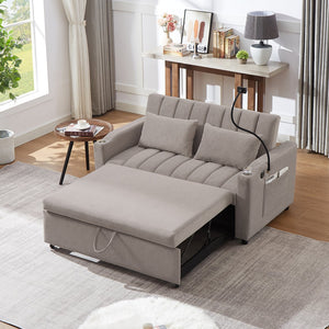 English Elm 55.9" Convertible Sofa Bed Loveseat with 3 USB Ports, Cup Holders, Side Pockets & 360° Phone Swivel LIGHT GREY WF322620AAR