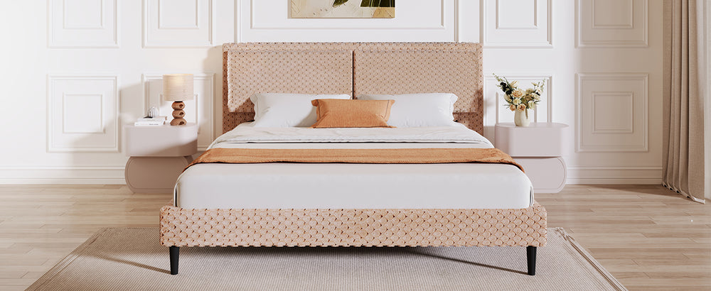 English Elm Christopher Knight Home® - Simple Plush Soft Bed with Padded Backrest for Cozy Support Solid Wood Frame Stylish Bedroom Retreat Camel N769P292572E