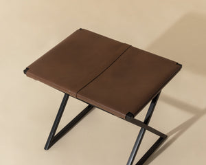 Sunpan Elon Stool - Vintage Cognac Leather Bench with Matte Black Powder Coated Base, Unique Craftsmanship