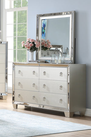 English Elm Traditional Elegant 6-Drawer Dresser with Antique Finish and Decorative Pulls for Spacious Bedroom Storage Silver 65 L x 21 W x 38 H B011P395082