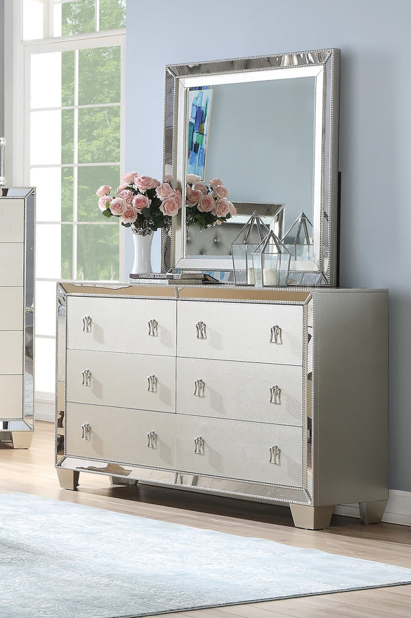 English Elm Traditional Elegant 6-Drawer Dresser with Antique Finish and Decorative Pulls for Spacious Bedroom Storage Silver 65 L x 21 W x 38 H B011P395082