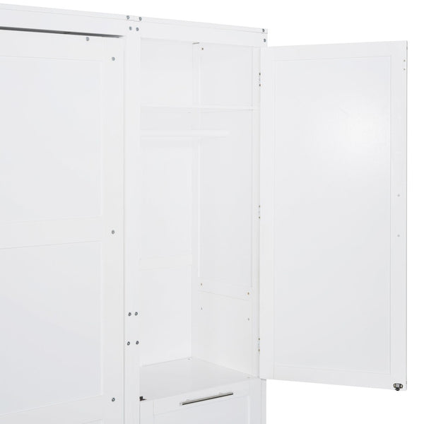 English Elm Queen Murphy Wall Bed with Wardrobe Drawers and Shelves for Studio or Guest Room White LP000865AAK-1
