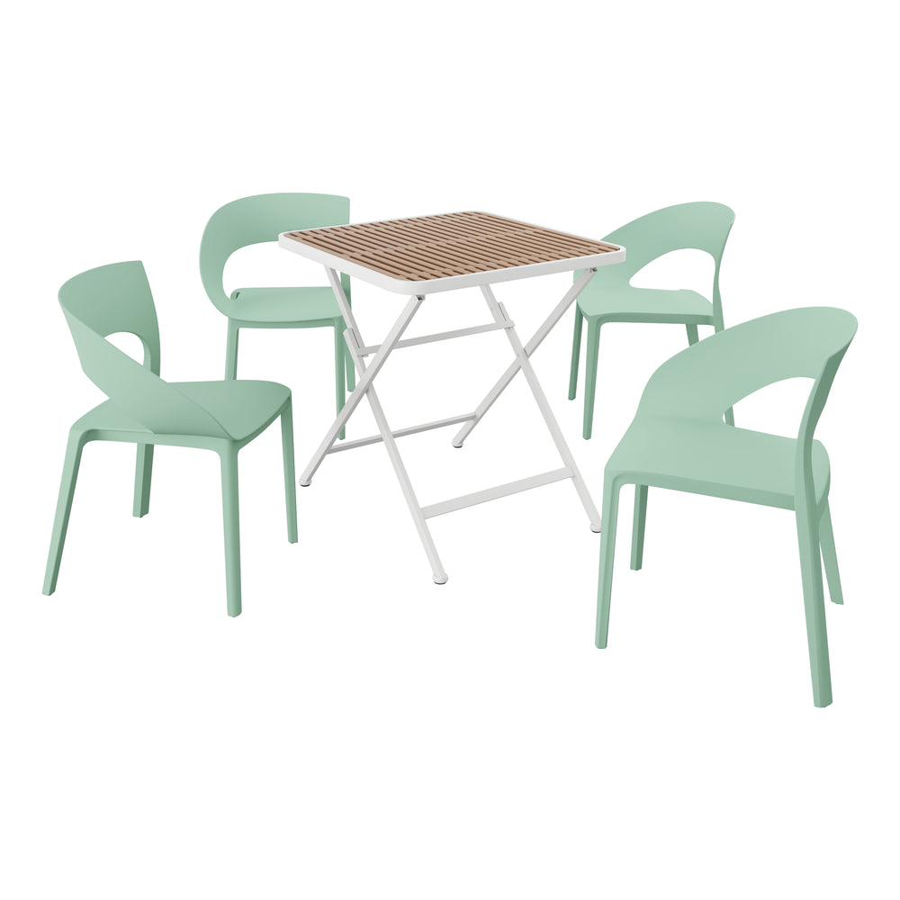 English Elm Haze 4-Piece Indoor-Outdoor Dining Set with Weatherproof PP Seats & Powder-Coated Metal Table Legs Haze Green,khaki,White W3450S00045