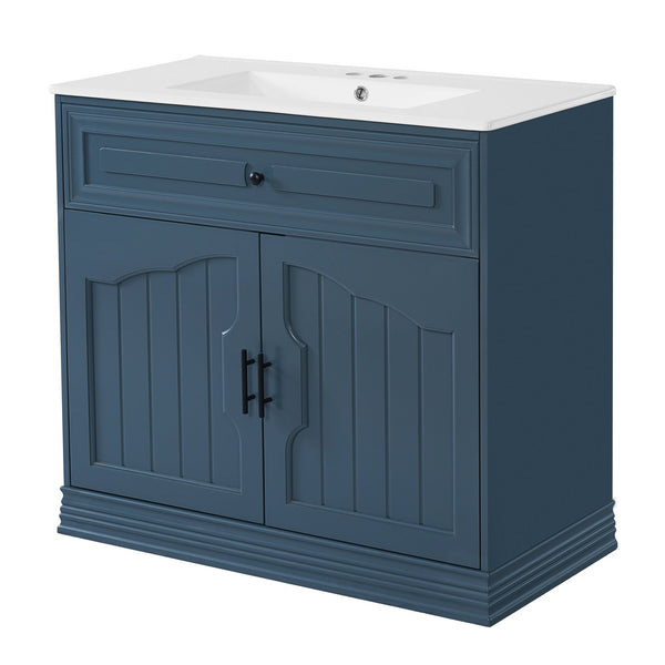 English Elm 36" Luxurious Bathroom Vanity with Ceramic Sink and Soft-Close Doors, Solid Wood Frame, Adjustable Shelves Blue N710P288944C