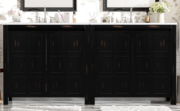 English Elm Modern 48 Inch Freestanding Bathroom Vanity Dual Ceramic Sinks Soft Close Gold Handles N729P000004P