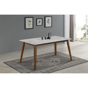 English Elm Tiburon White Faux Marble Dining Table with Spacious 63" Top, Durable HPL Surface & Timeless Style B062P331050
