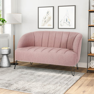 English Elm Christopher Knight Home® - LOVESEAT Blush 49.5" Recessed Arm Velvet-Look Fabric Sofa with Channel Stitching & Iron Hairpin Legs 65979.00