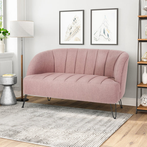 English Elm Christopher Knight Home® - LOVESEAT Blush 49.5" Recessed Arm Velvet-Look Fabric Sofa with Channel Stitching & Iron Hairpin Legs 65979.00