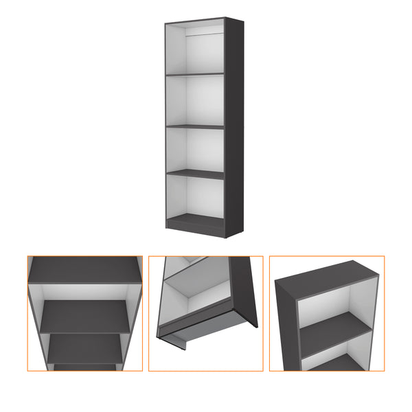 English Elm Sutton Tiered Bookcase with 4 Spacious Shelves, 71.1"H x 24.7"W x 11.7"D — Elegant White/Black/Gray Finish B128P176168