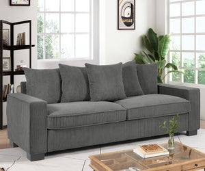 English Elm Luxe Corduroy Sofa with 5 Toss Pillows, Deep-Seat 3-Seater Couch, Sleek Modern Design, 88" Wide Grey B2735P256726