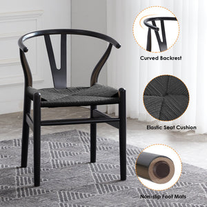 English Elm STARY Solid Wood Wishbone Dining Chair with Ergonomic Curved Back & Armrest, Eco-Friendly Comfort Black T3623P380997