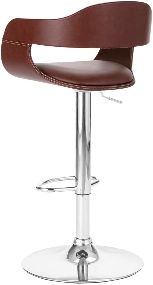 English Elm Contemporary Swivel Adjustable Barstool Brown Faux Leather Padded Seat & Back 360° Comfort Lift Recline B347P338495
