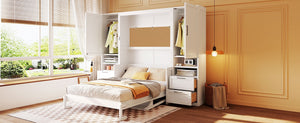 English Elm Full Size Murphy Wall Bed with Wardrobe Drawers and Shelves for Studio Spaces LP000908AAK-1