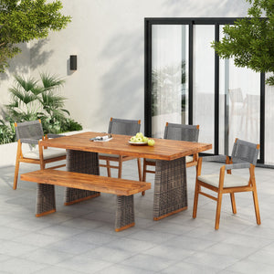English Elm Christopher Knight Home® - Outdoor 6-Piece Acacia Wood Dining Set With Rattan Legs & Comfortable Cushions For Stylish Gatherings N773OD00043G