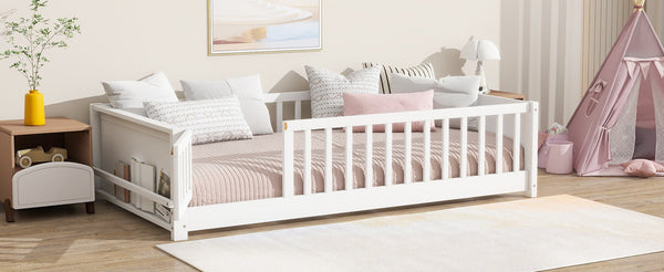 English Elm Twin Size Floor Bed With Integrated Book Rack & Cozy Nook For Imaginative Kids’ Bedrooms, White W504P345769-GIGA