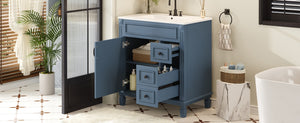 English Elm 30" French-Inspired Bathroom Vanity With Ceramic Sink, Soft-Close Drawers & Elegant Storage Solutions N710P323323C