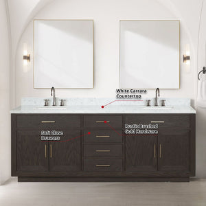 English Elm Brown Oak Double Bath Vanity With Carrara Marble Top, Mirrors & Faucet Set For Elegant Upgrades B2731S01814